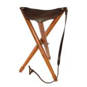 Scaun pliabil cu 3 picioare 55cm, sezut din piele, ciocolata