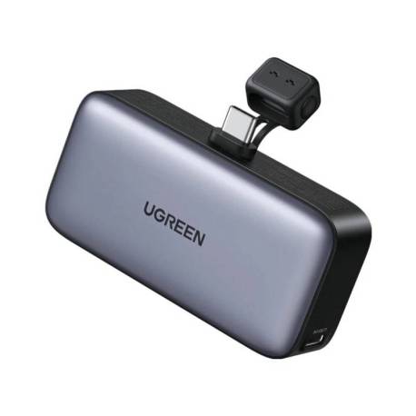 Baterie externa UGREEN Mini 5000mAh, 22.5W, conector USB-C incorporat, afisaj LED, Negru