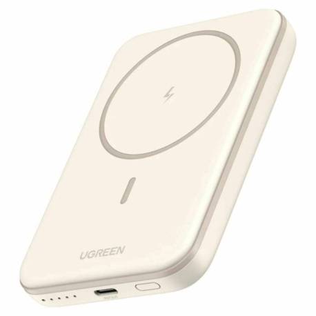 Baterie externa UGREEN Magnetic 5000mAh, Wireless, PD 15W, Qi 7.5W, USB-C, Bej