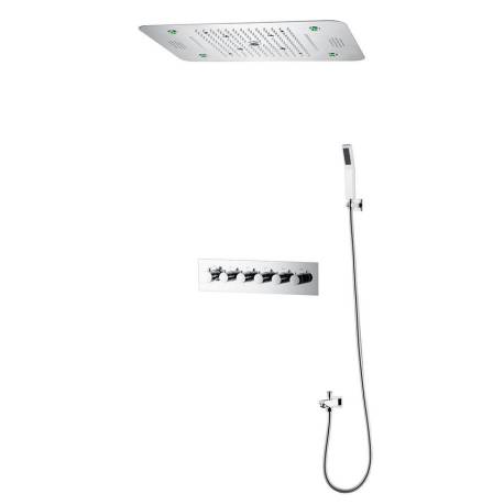 Dus cu montare pe tavan WAINCRIS, 5 functii terapeutice, iluminare LED si bluetooth, inox 580x380mm