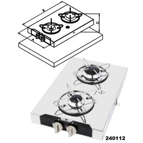 Plita pe gaz din inox GFN 240112, 2 arzatoare, 440x290mm