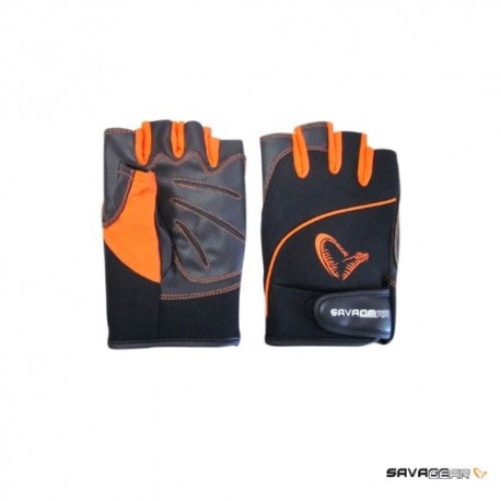 Manusi SAVAGE GEAR Pro Tec, gri/portocaliu, cu degetele taiate, pentru pescuit, marimea L