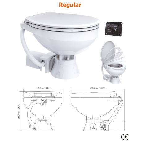 Toaleta electrica SEAFLO Regular Soft Close, 12V, 356 x 493 x 361m, panou de comanda inclus