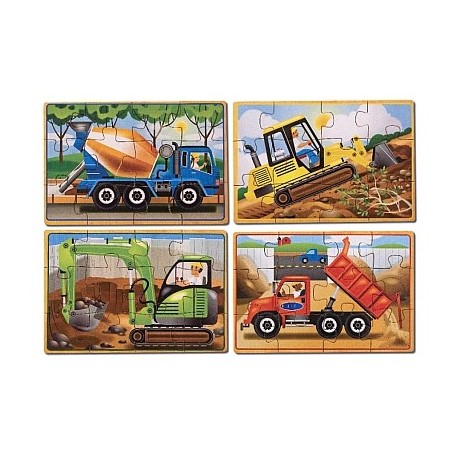 Set 4 puzzle lemn in cutie Vehicule pentru constructii Melissa&Doug